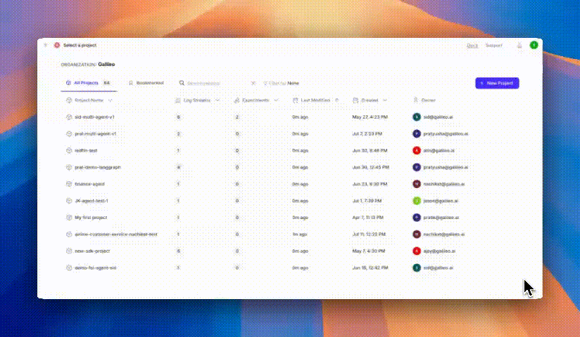 A gif showing how to create your API keys within Galileo