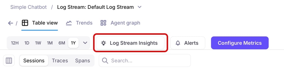 The Log Stream Insights button