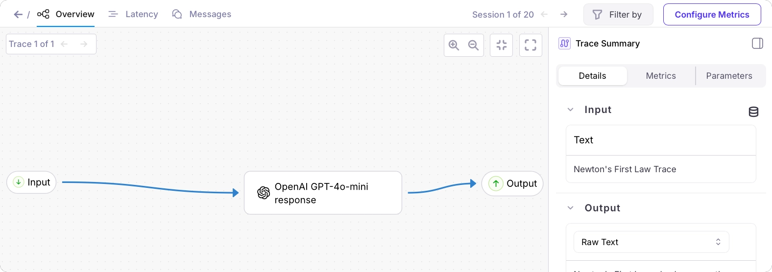 A trace details showing an LLM span