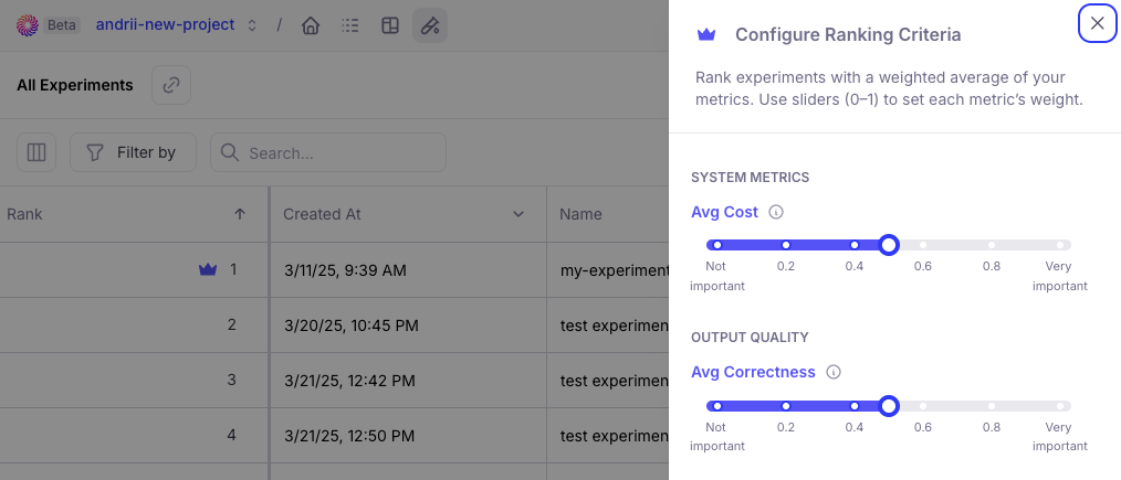Ranking Criteria Interface