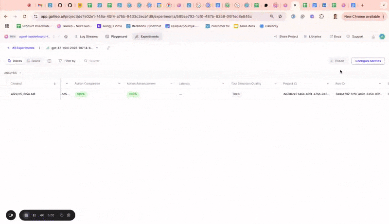 Metrics on experiments UI