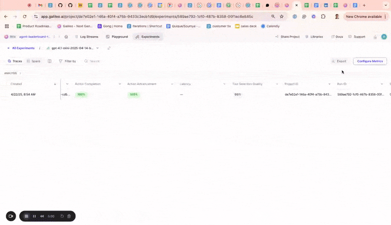Metrics on experiments UI