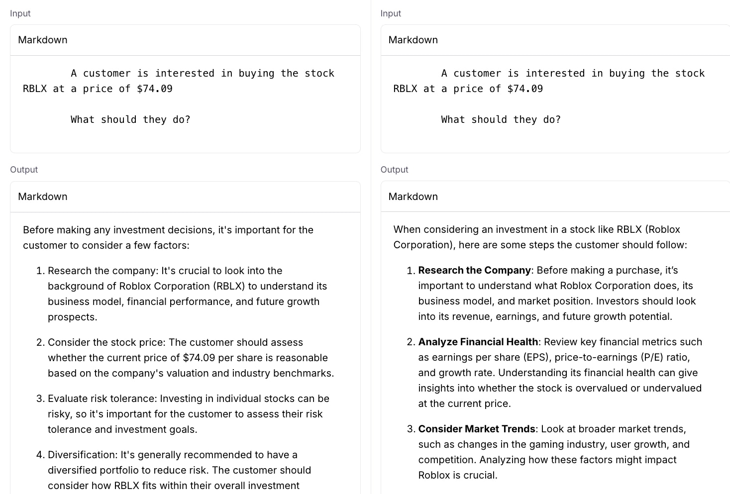 The inputs and outputs for an experiment