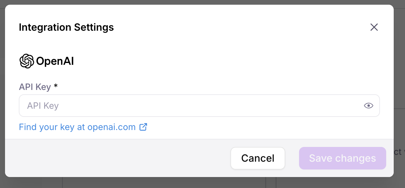 OpenAI integration input modal