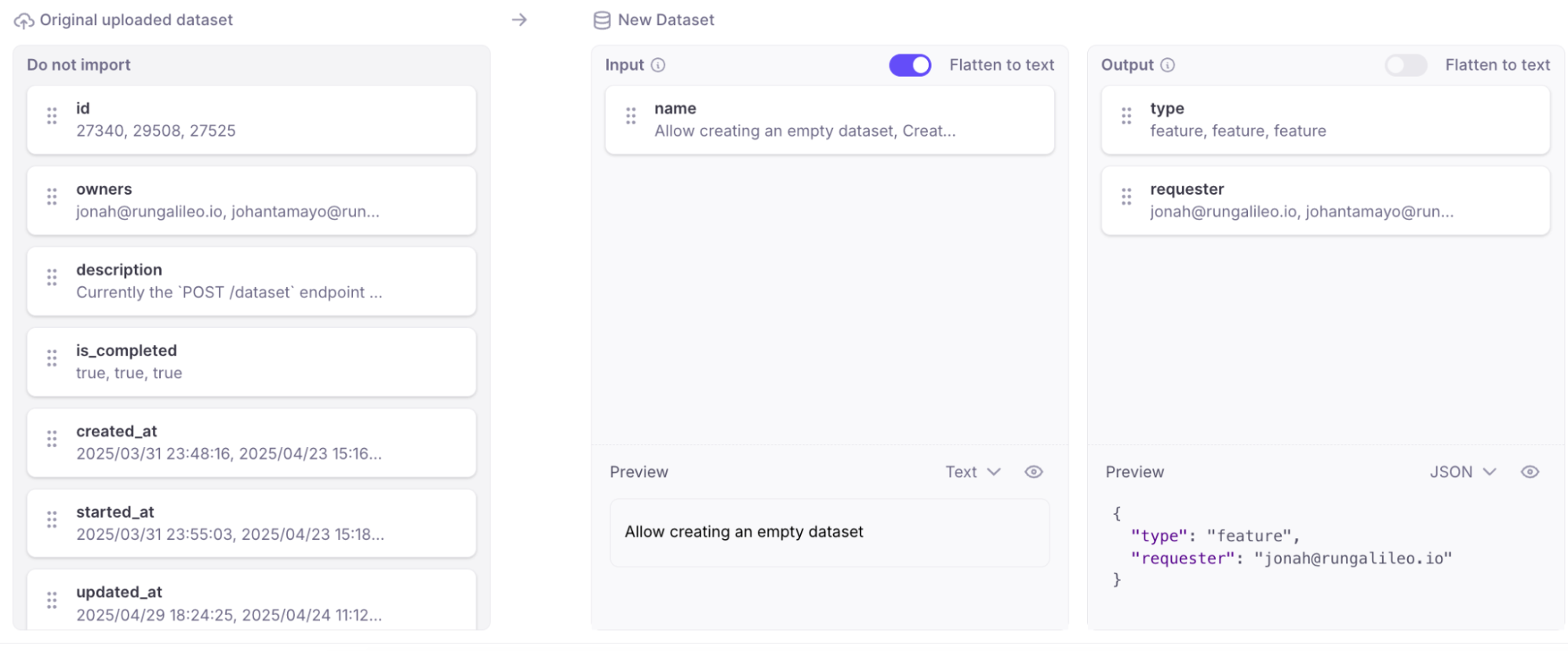 Flatten to Text Dataset Upload