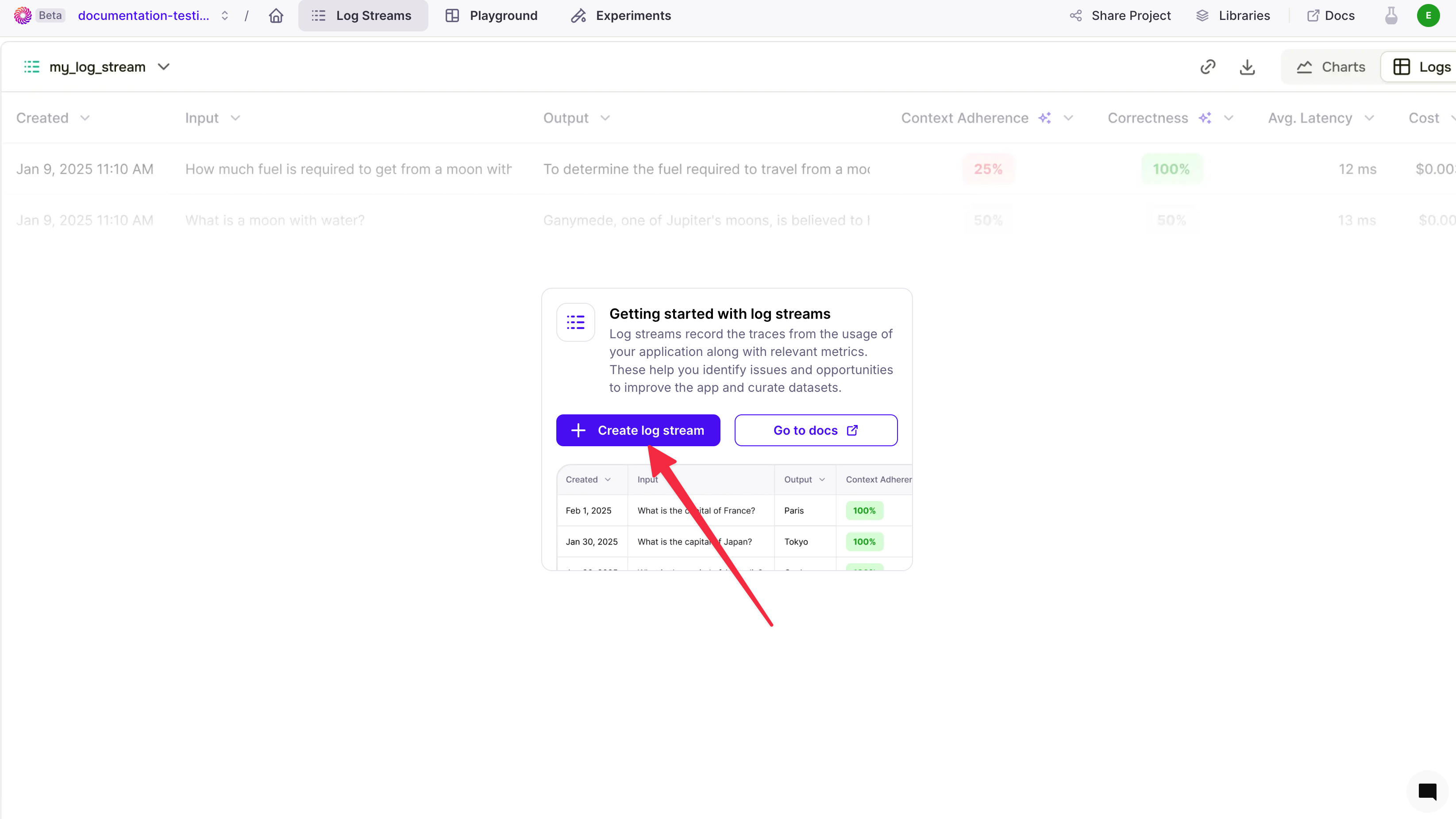 Click Create Log stream to continue creating Log stream