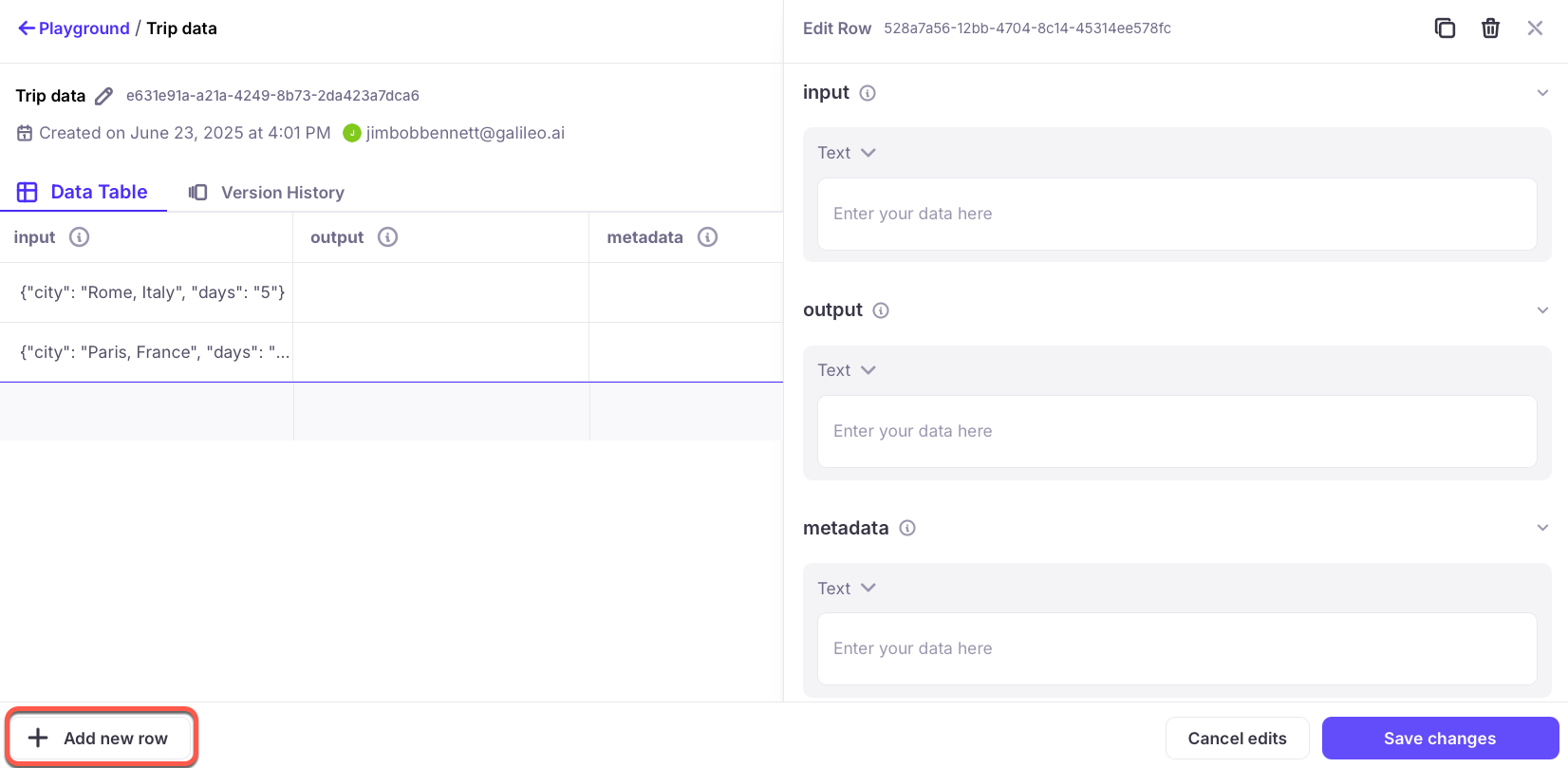 Adding a new row to an existing dataset