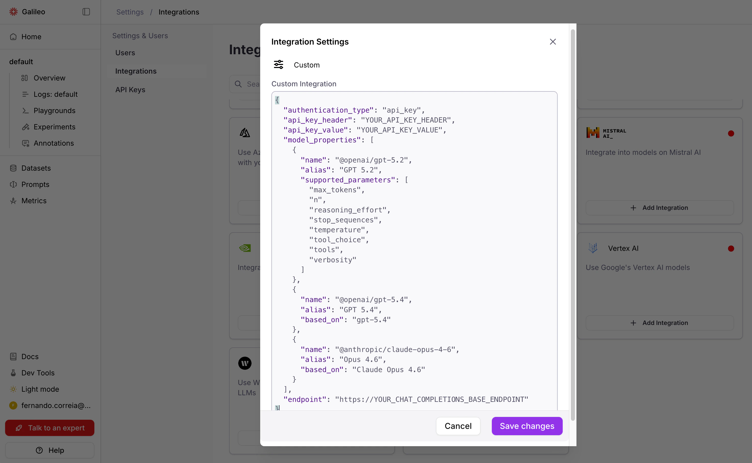 Pasting the JSON payload