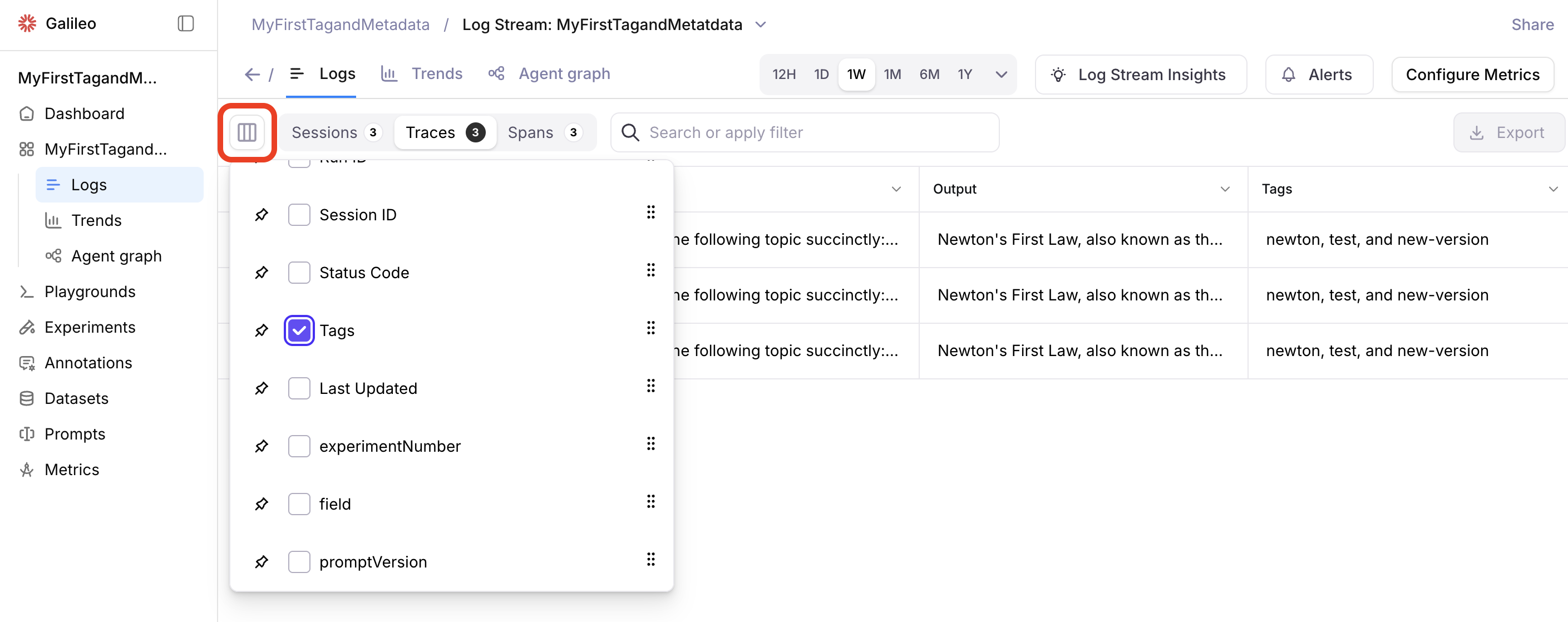 Tag and MetadataLog stream