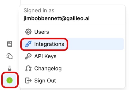 The integrations menu