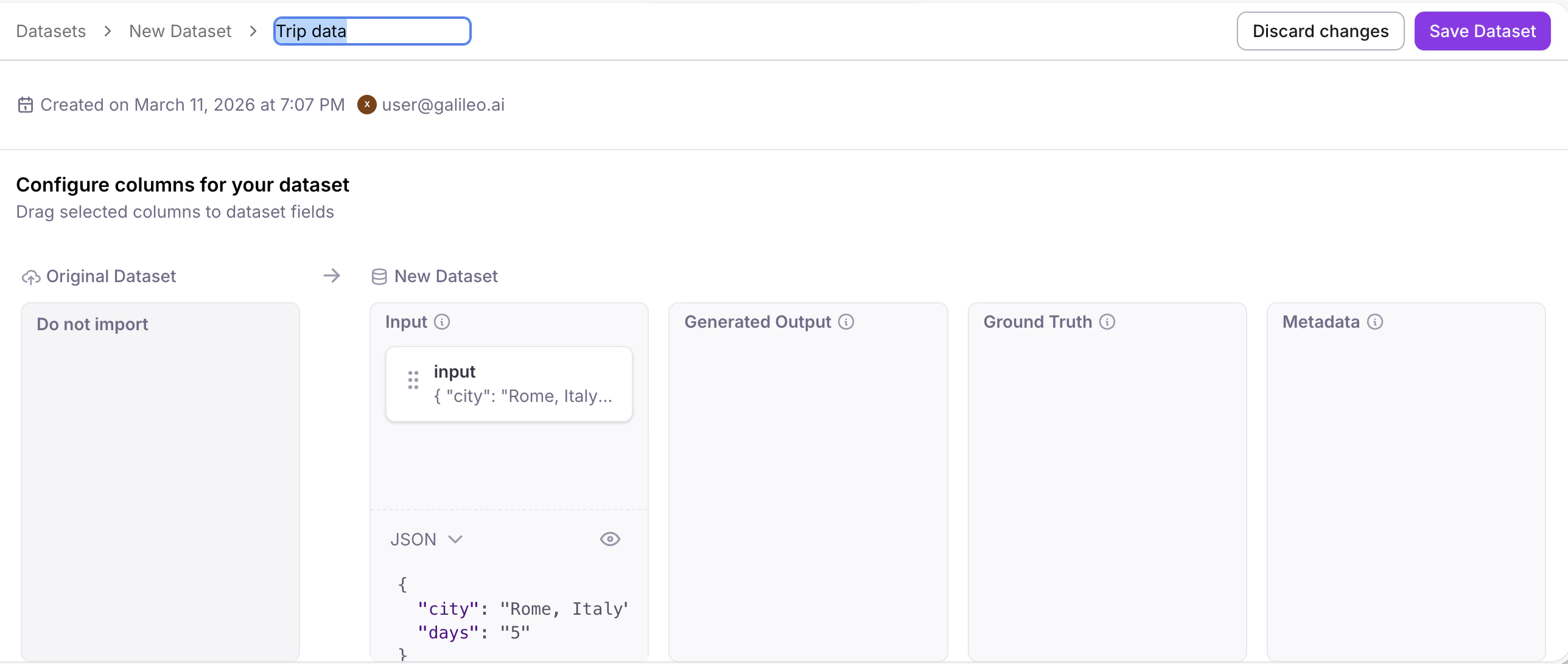 Configuring dataset columns