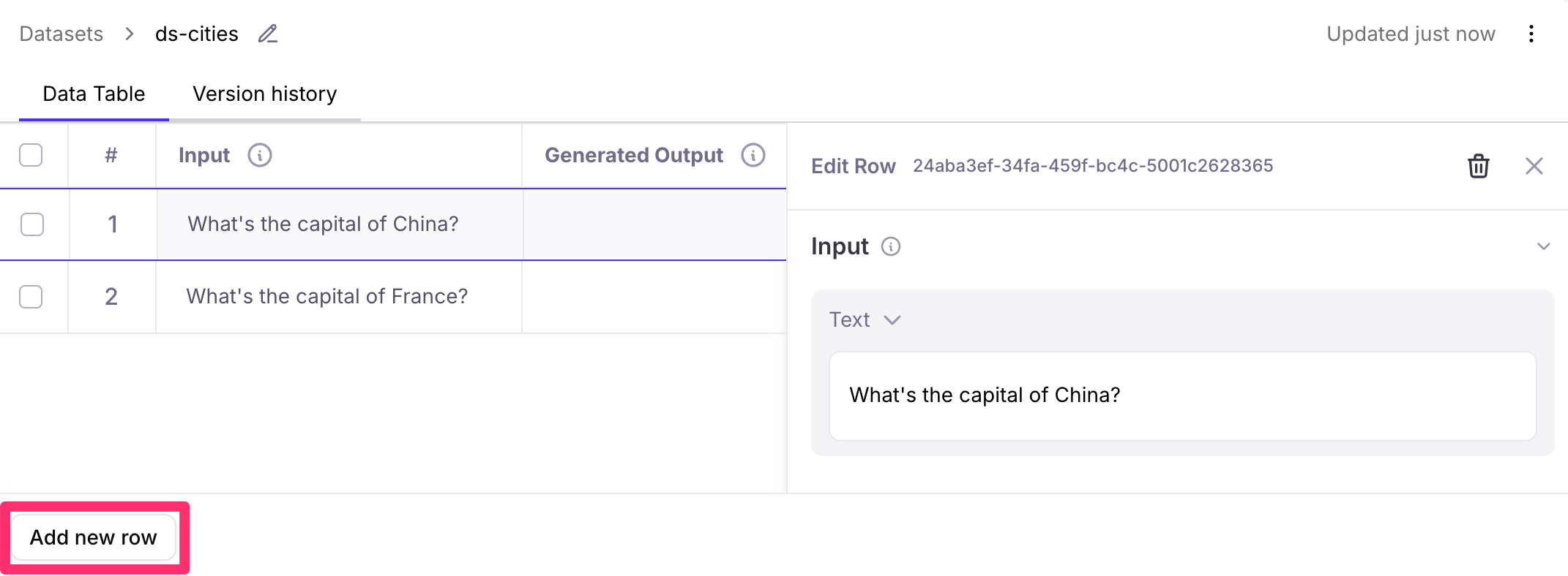 Adding a new row to an existing dataset