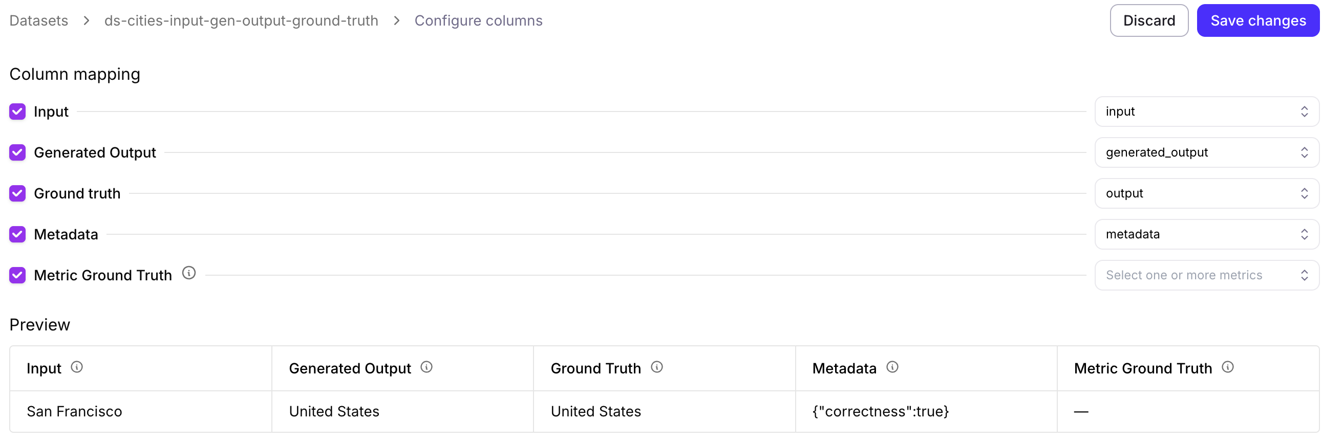Configuring dataset columns