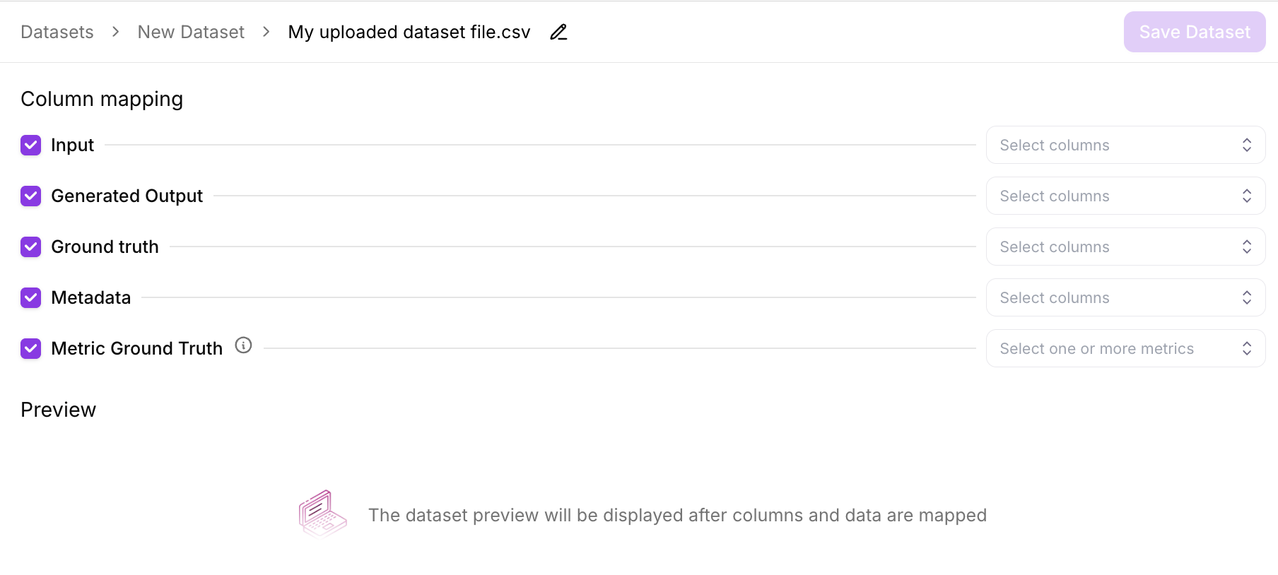 Dataset mapping from file