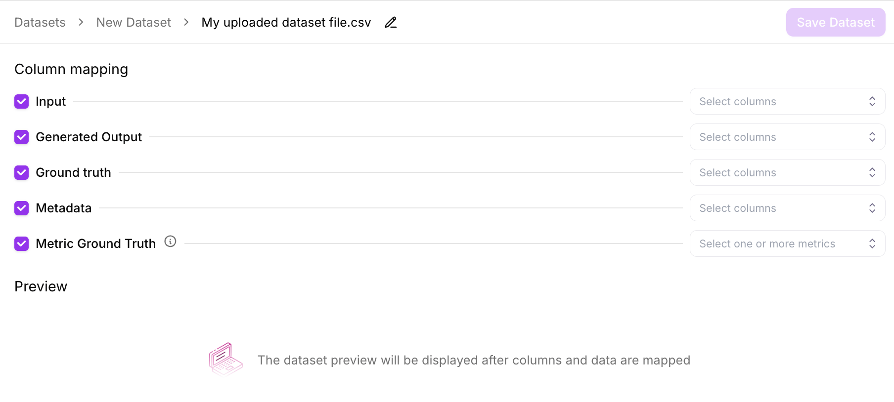Dataset mapping from file