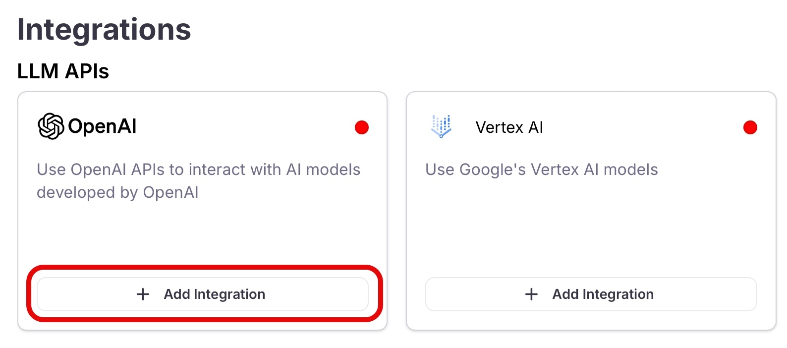 The add integration button