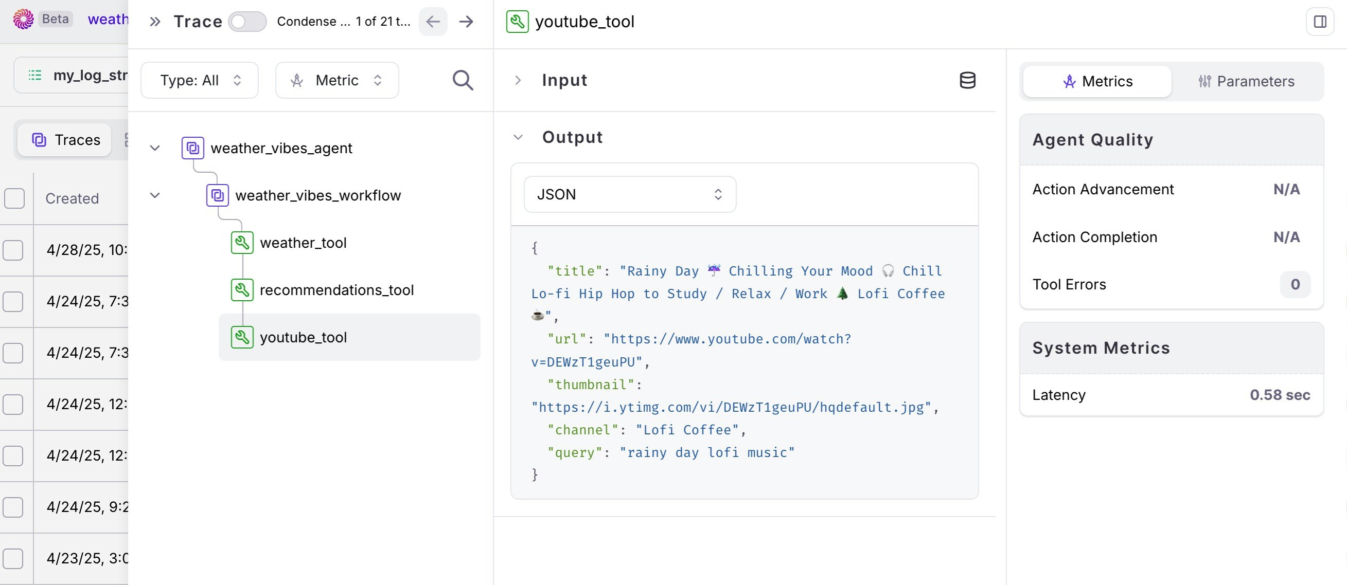 YouTube Tool Call Span