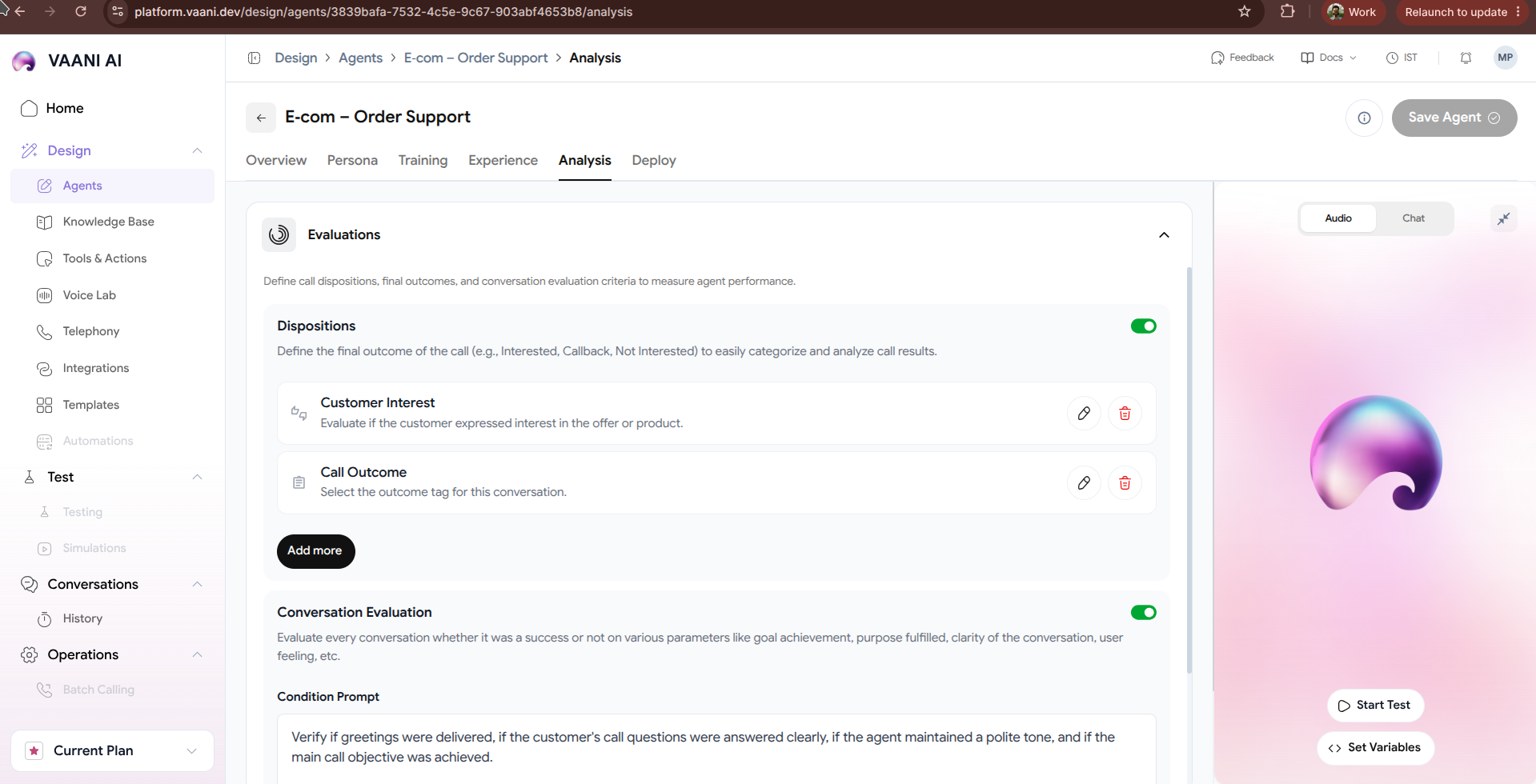 Analysis Tab in Vaani Dashboard