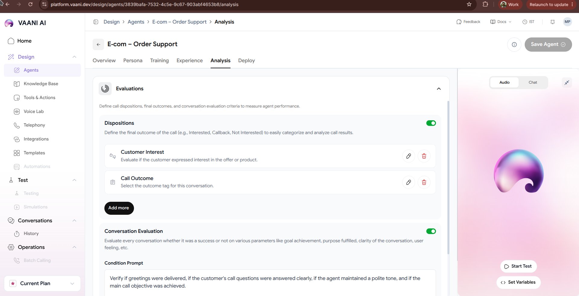 Analysis Tab in Vaani Dashboard