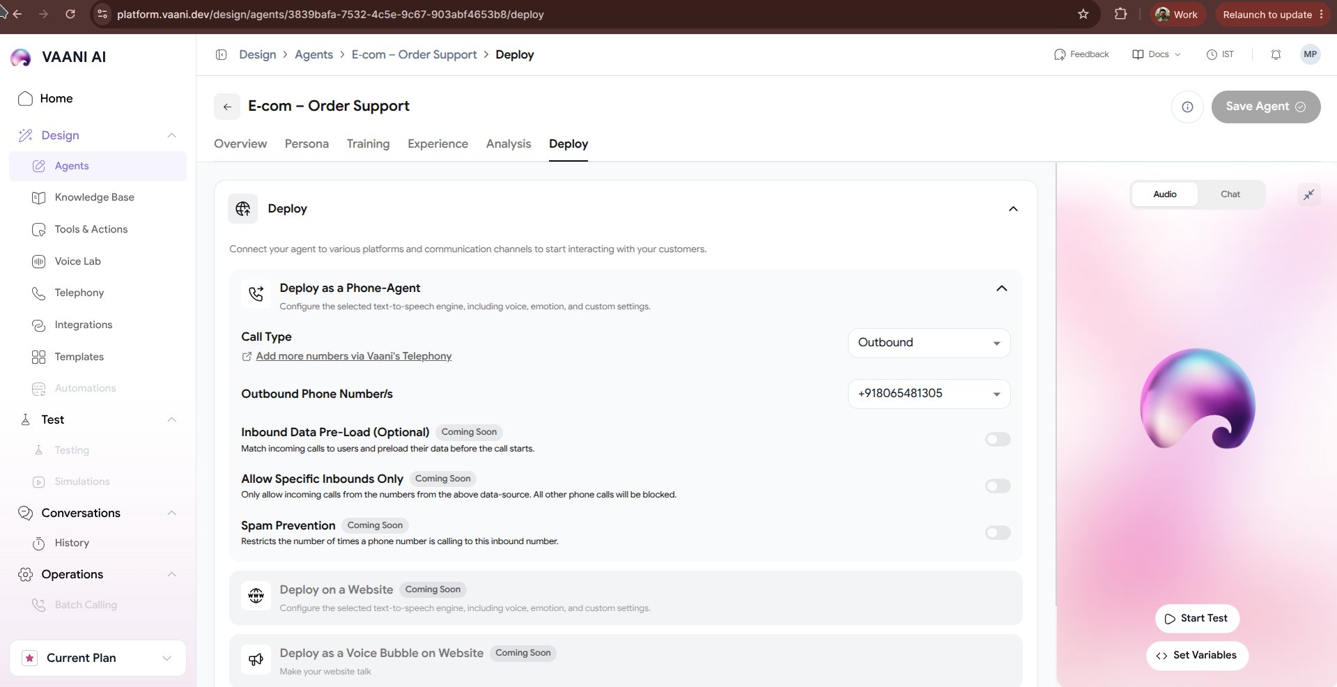 Deployment Tab in Vaani Dashboard