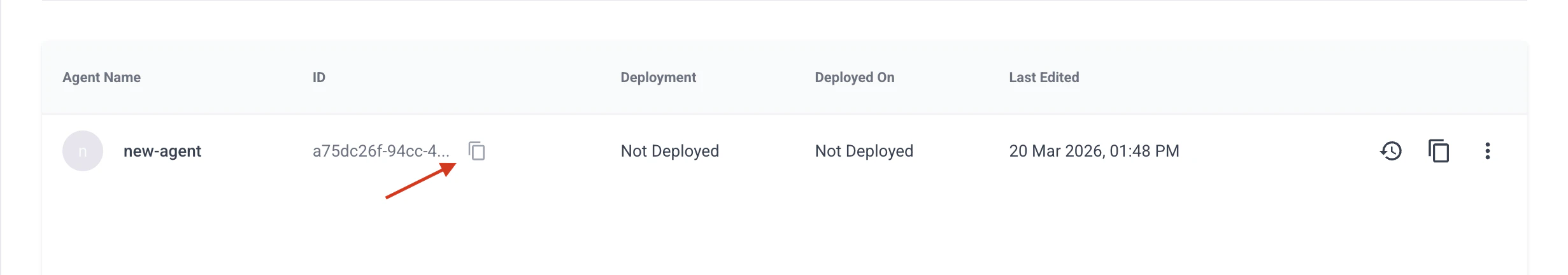 Agent Config page showing the Agent ID field with a copy button next to a UUID value