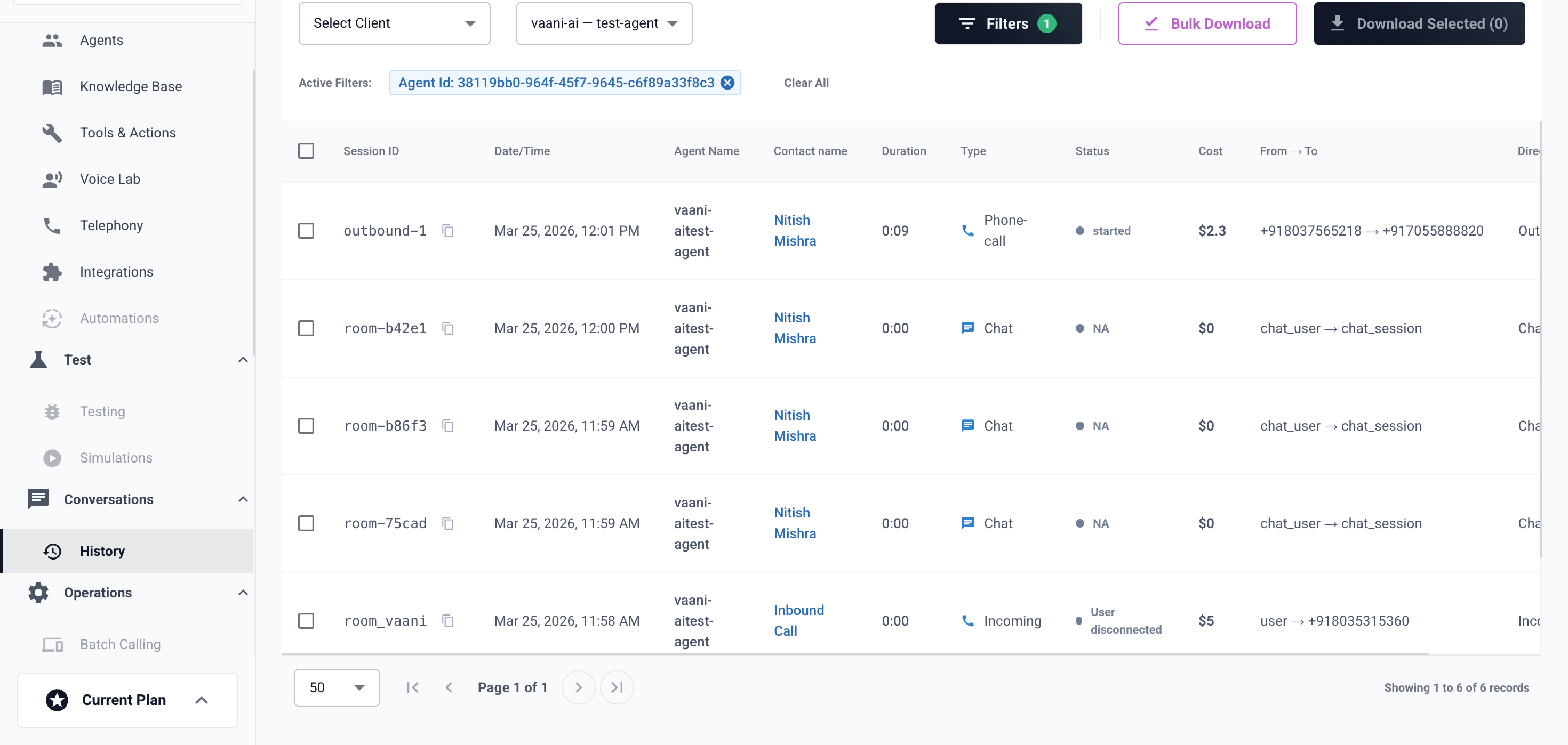 Call history filters