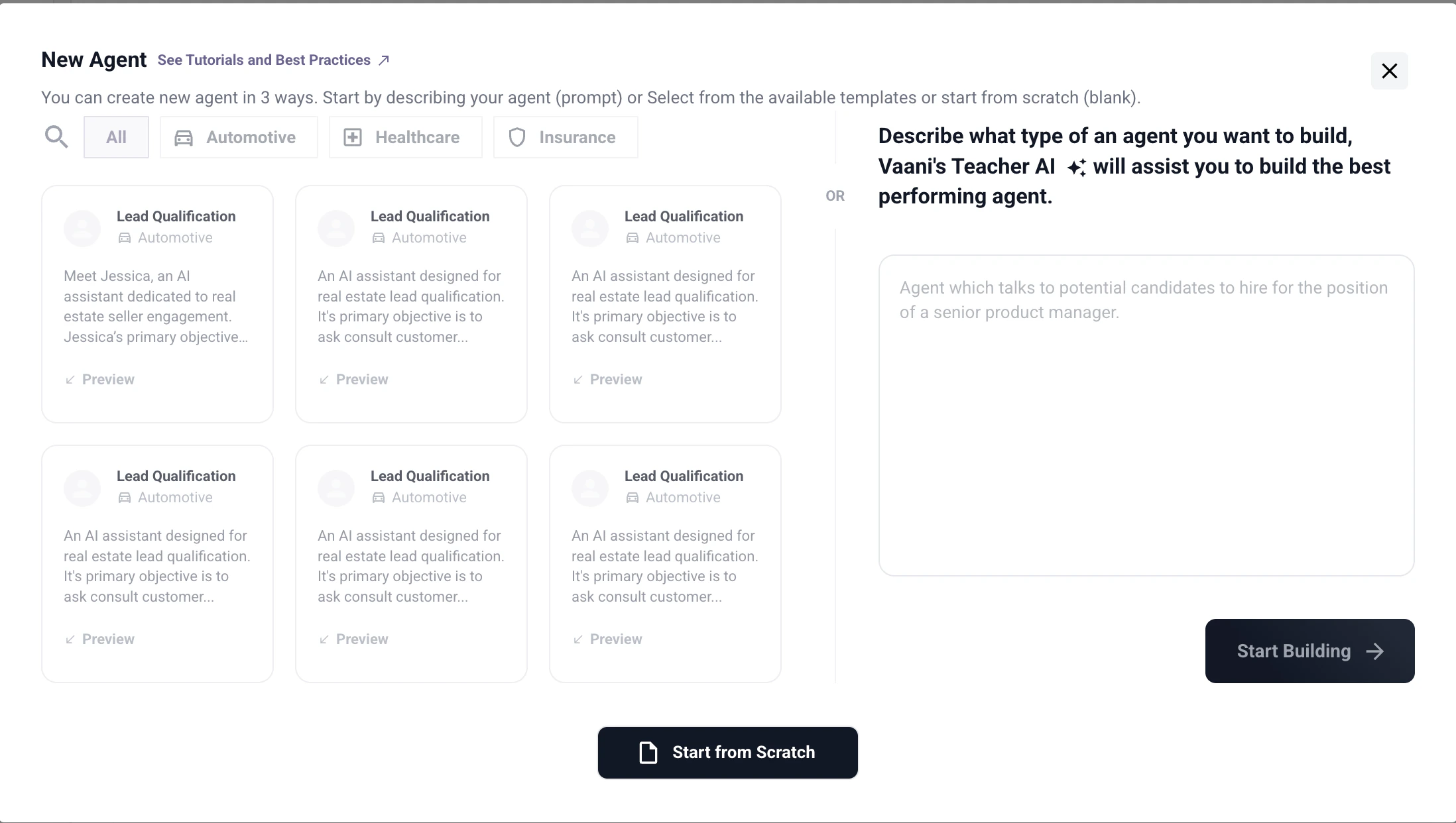 Dashboard sidebar with Agent Config highlighted, showing the Create Agent button