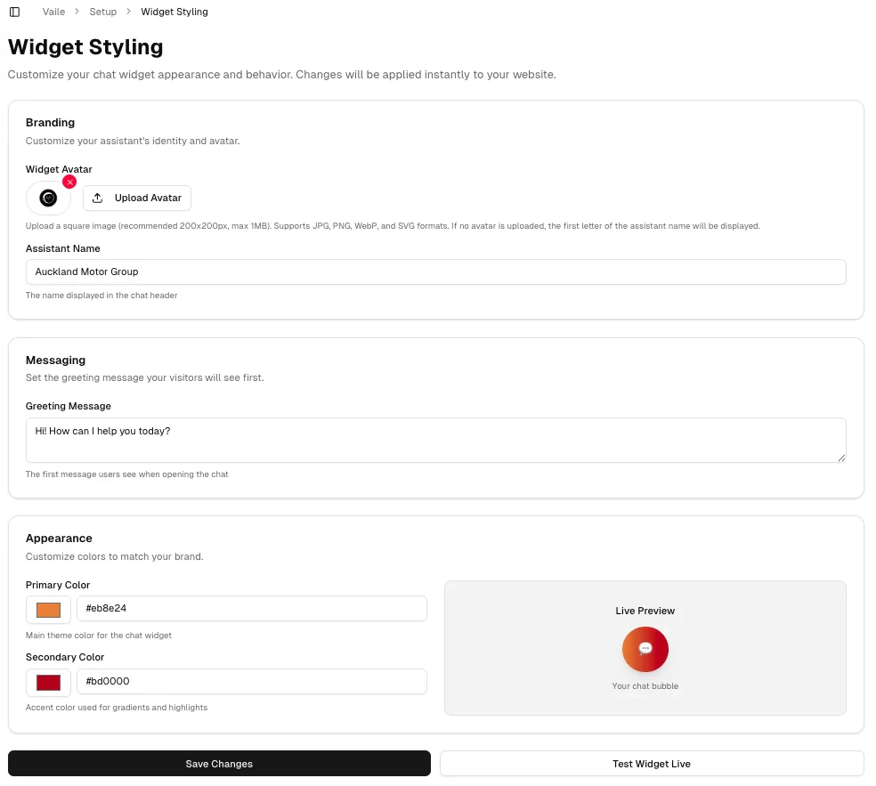 Widget Styling Interface