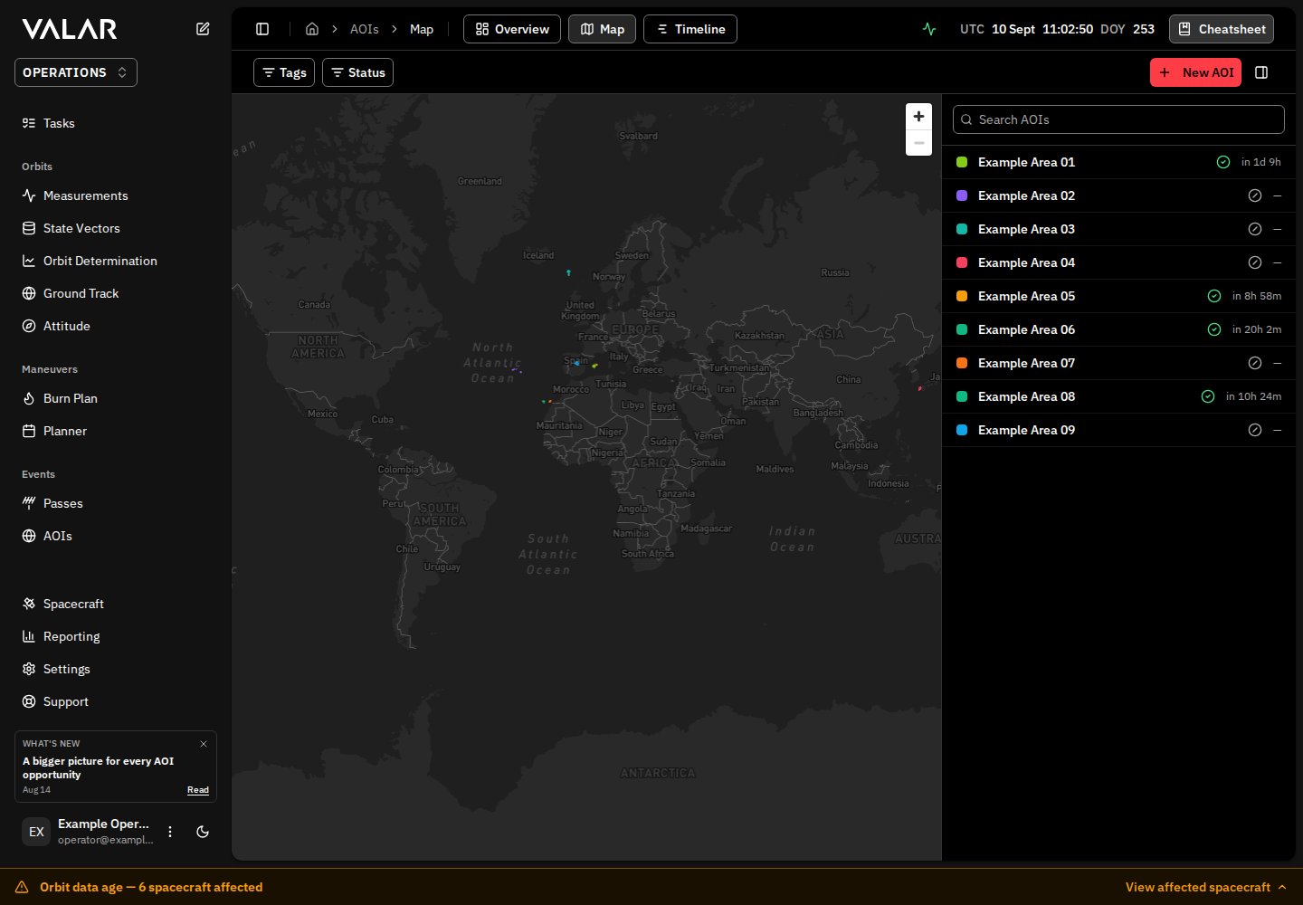 AOI Map page with multiple AOIs plotted on the world basemap