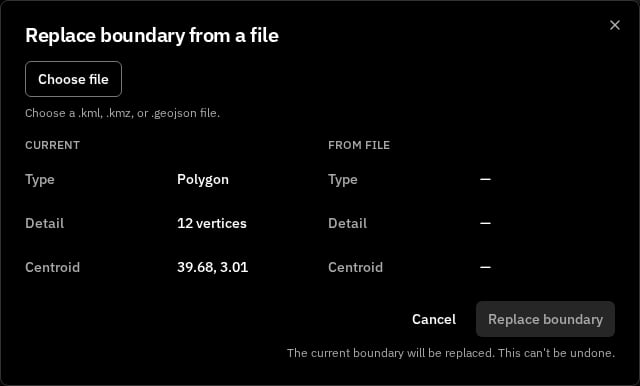Replace boundary from a file Replace boundary from a file dialog, comparing the current boundary against the one read from the chosen file