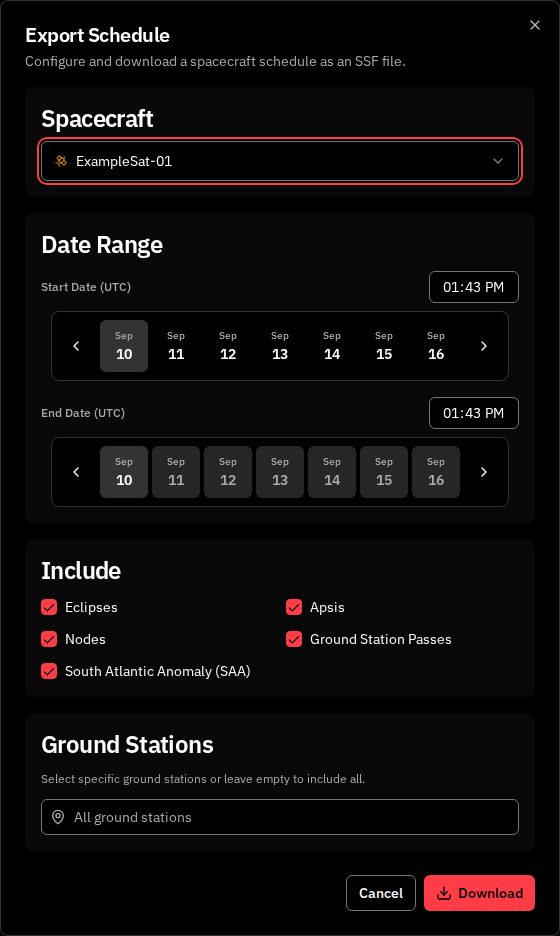 Export Schedule dialog