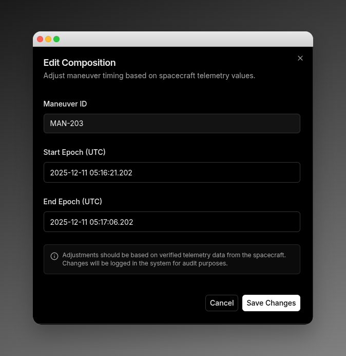 Maneuver Telemetry Epoch Maneuver Telemetry Epoch