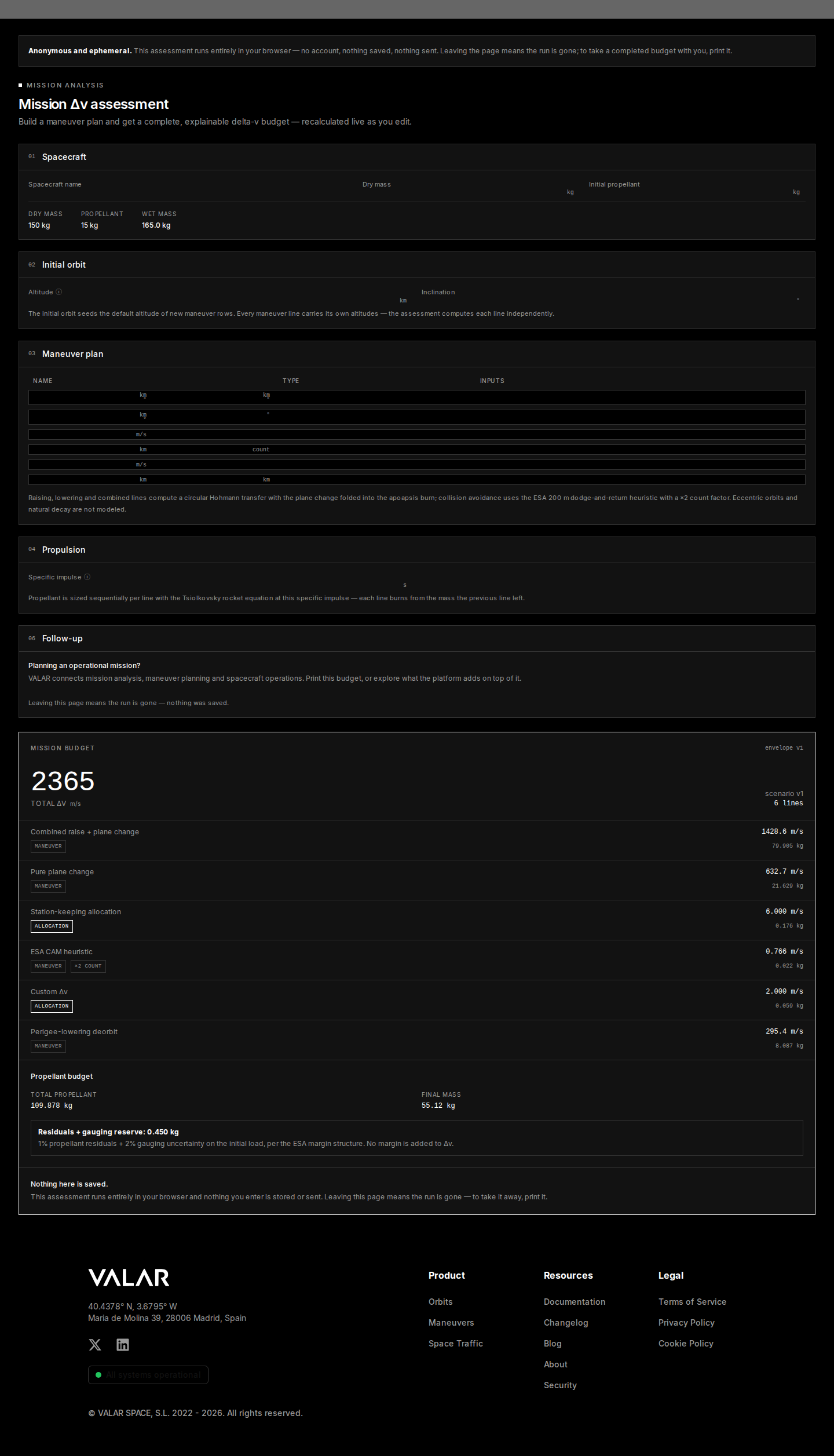 The print projection: the completed budget without controls or site navigation