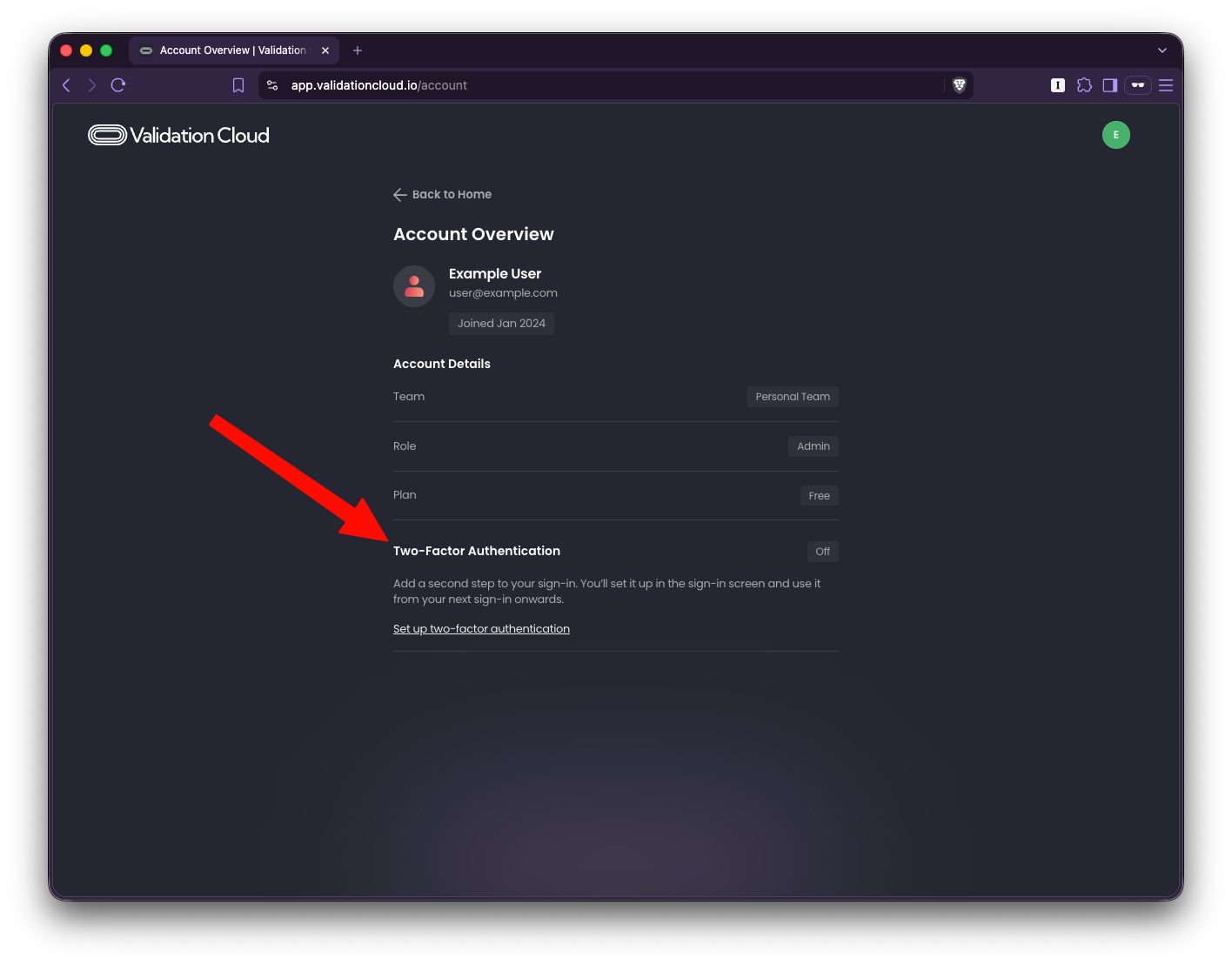Two-Factor Authentication section of the Account page
