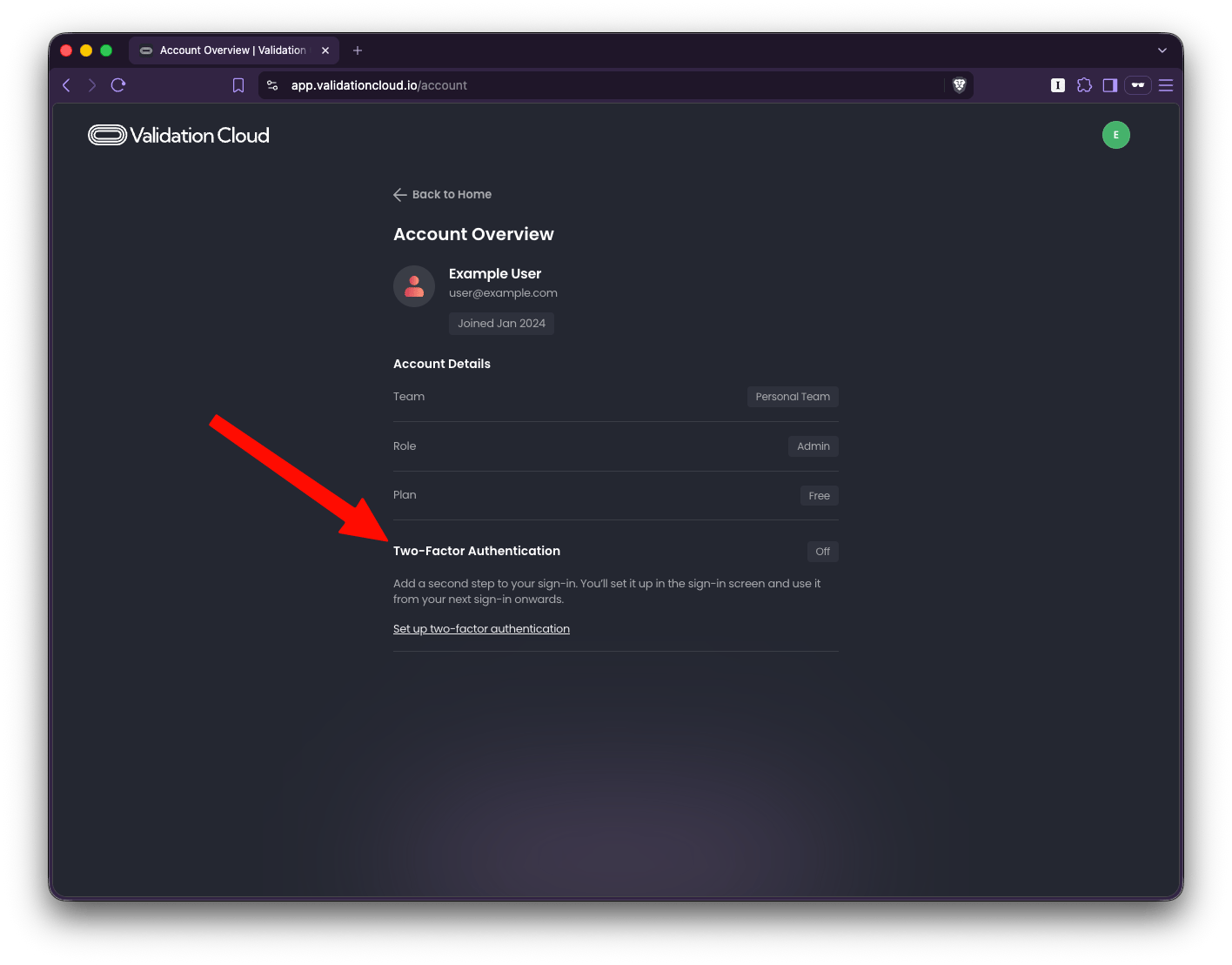 Two-Factor Authentication section of the Account page