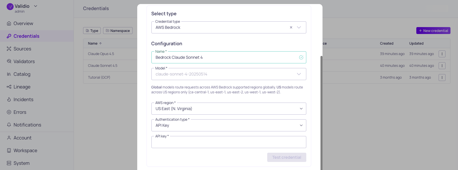 Configuration for Amazon Bedrock credential