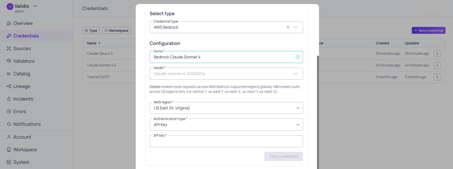 Configuration for Amazon Bedrock credential