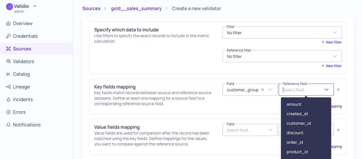 Fields mapping for referential integrity validator