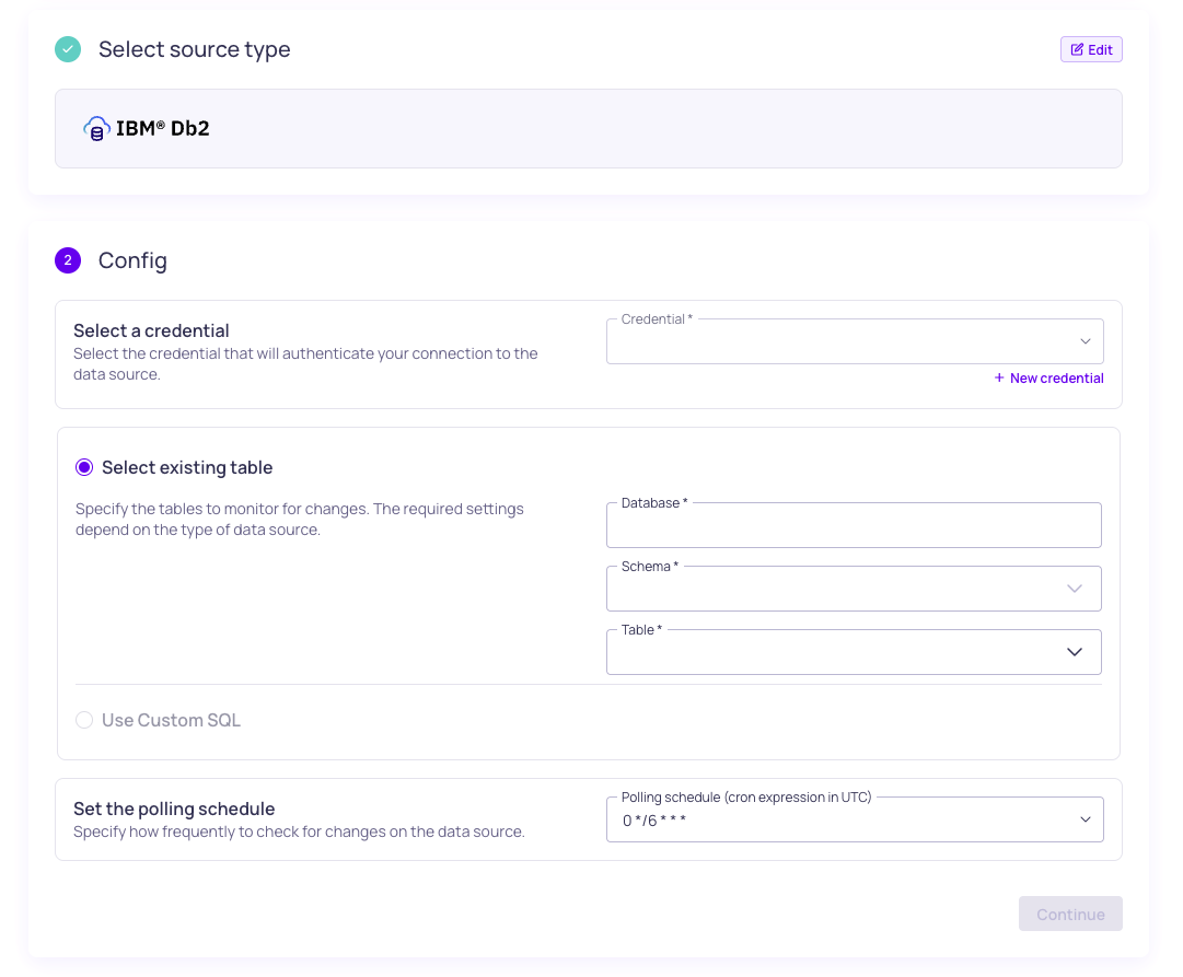 IMB Db2 source configuration