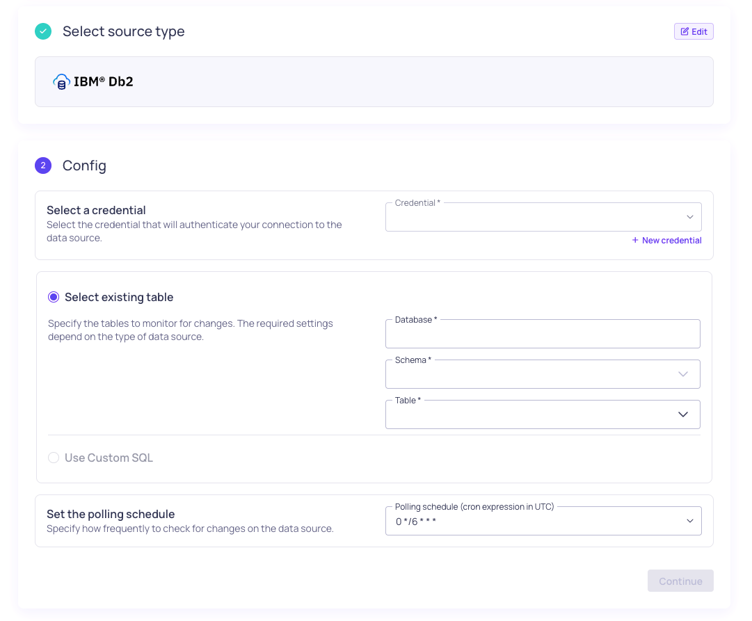 IMB Db2 source configuration