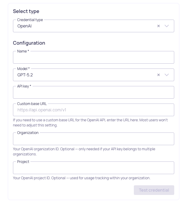 OpenAI credential configuration