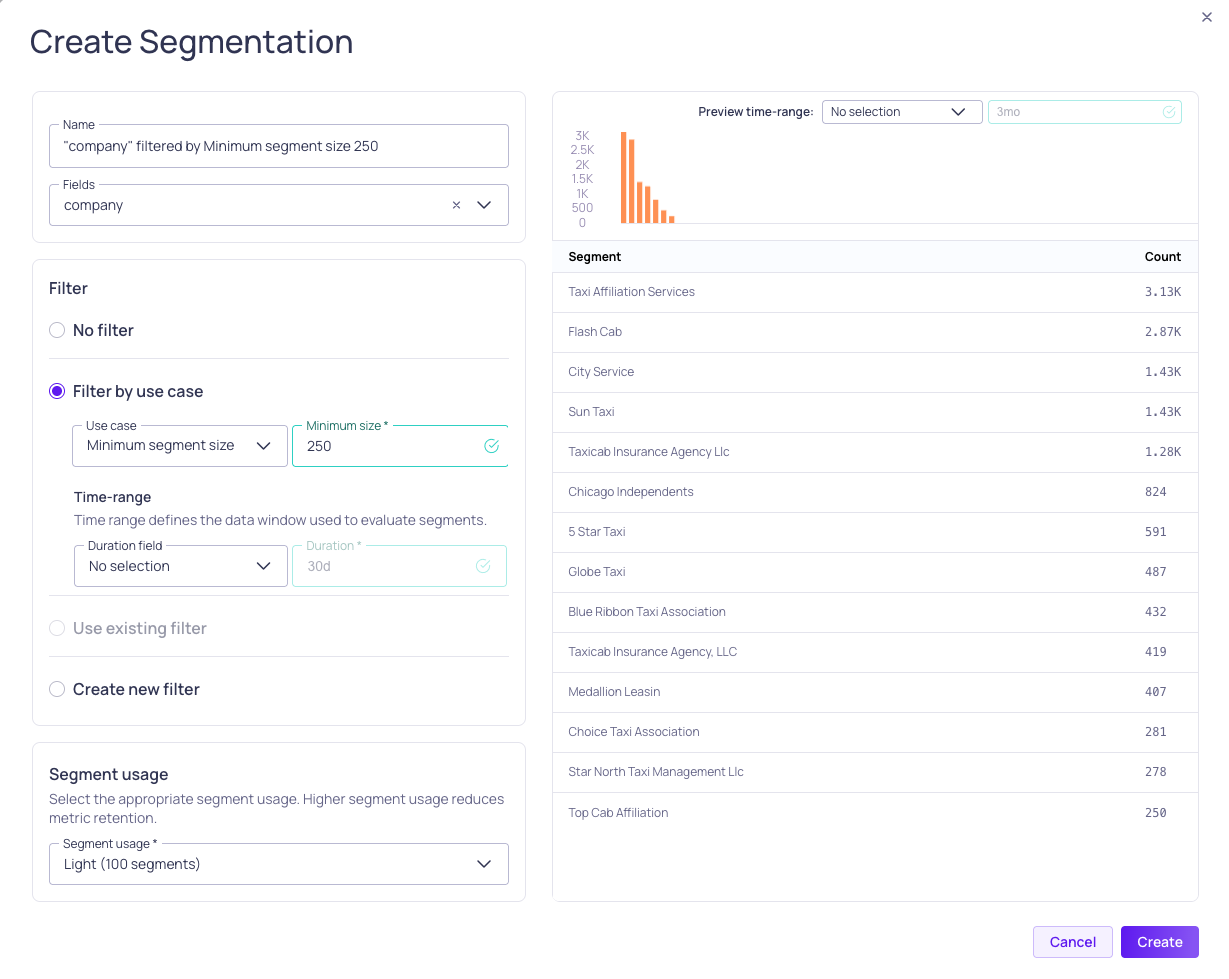 Improved segment configuration, search, and filtering