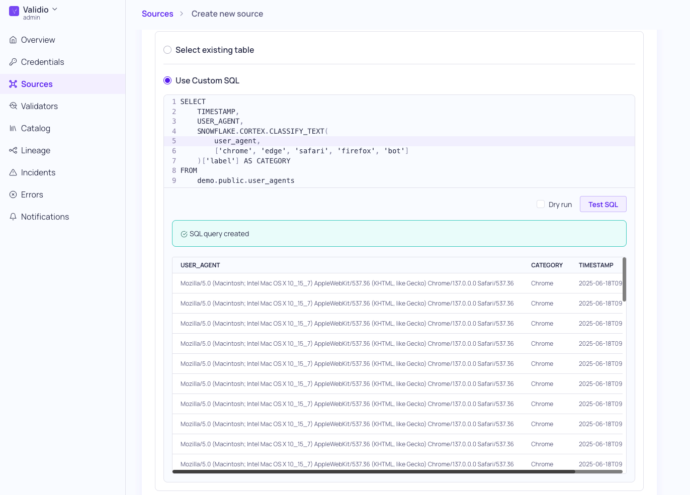 Custom SQL sources