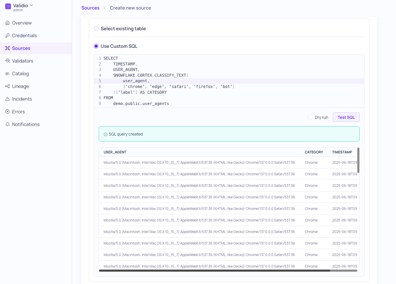 Custom SQL sources