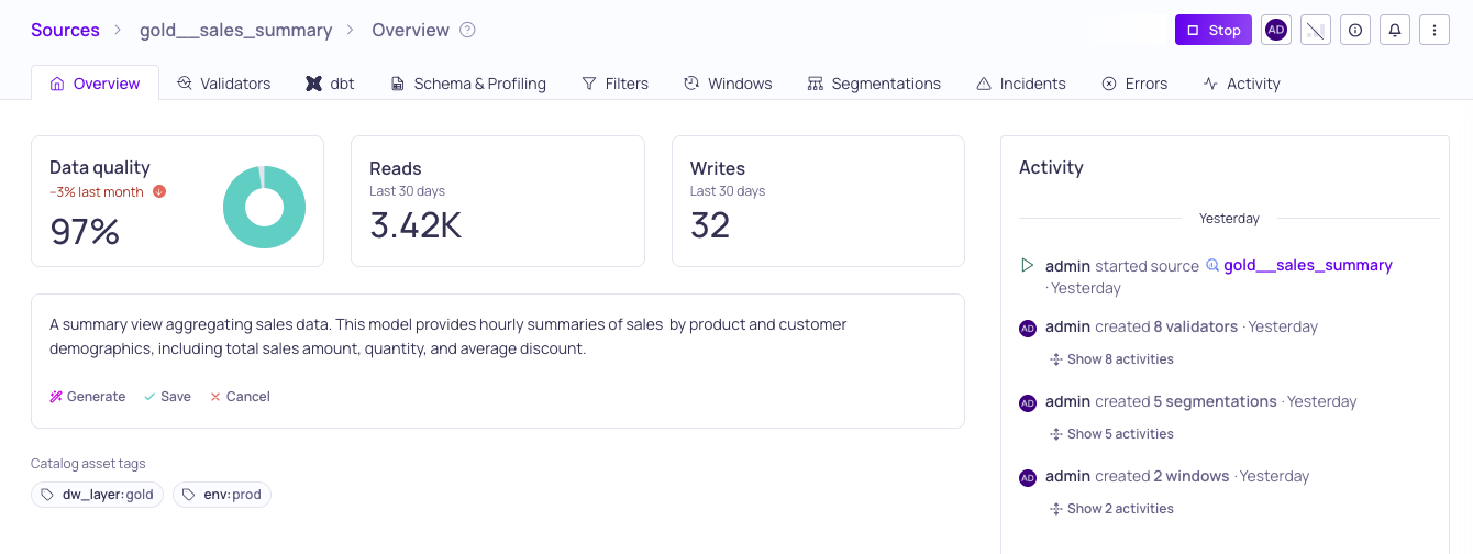 The description area of a source overview with the AI generate sparkle button