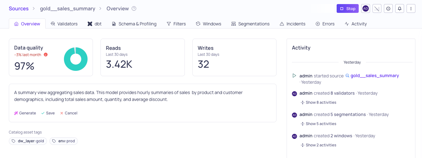 The description area of a source overview with the AI generate sparkle button
