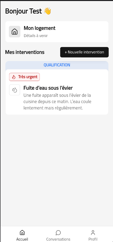 Intervention créée et visible dans la liste des interventions