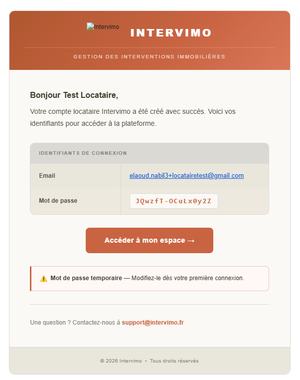 E-mail d’accès à l’espace locataire