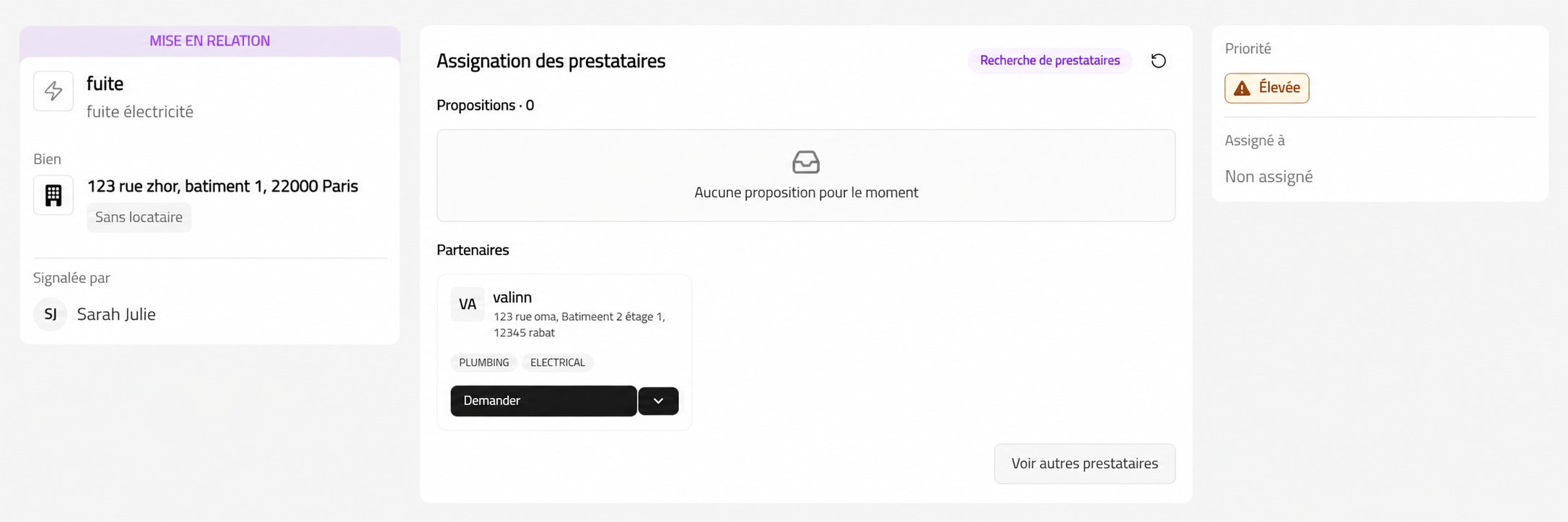 Liste des interventions avec filtres