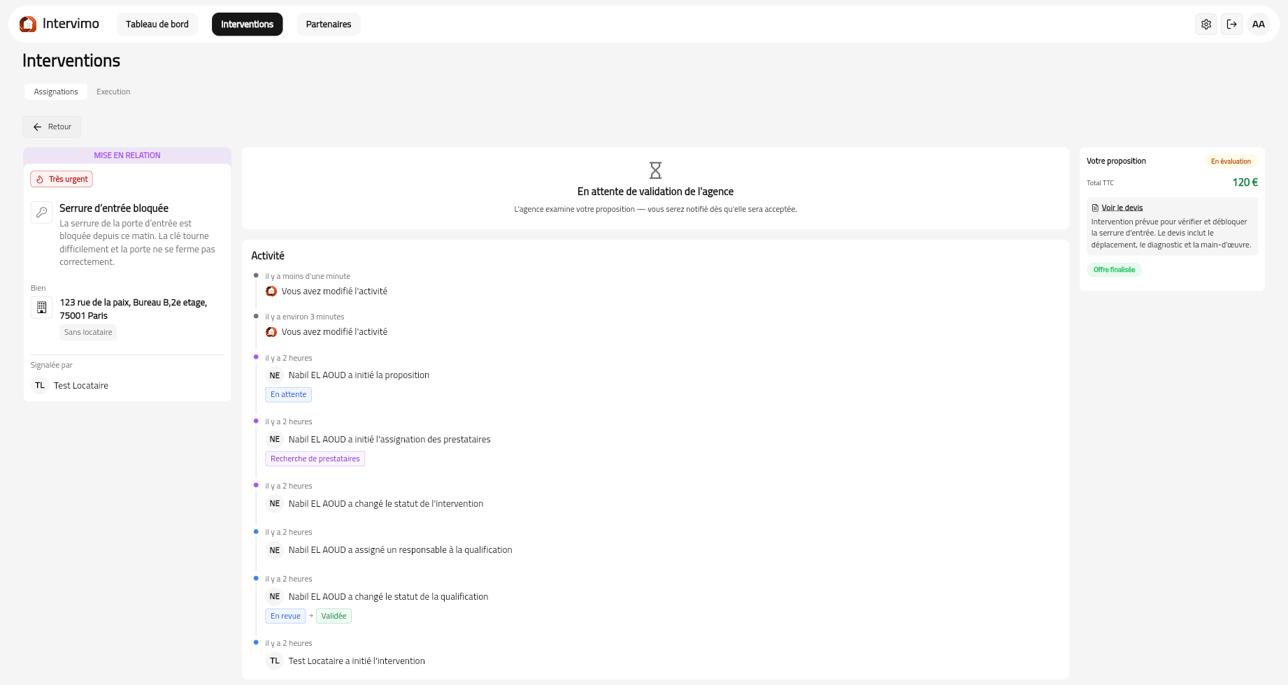 Devis finalisé et en attente de validation par le gestionnaire